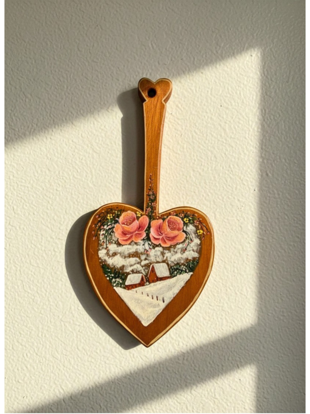 Vintage Wood Wooden Paddle Wall Decor Hand Painted Flower Art